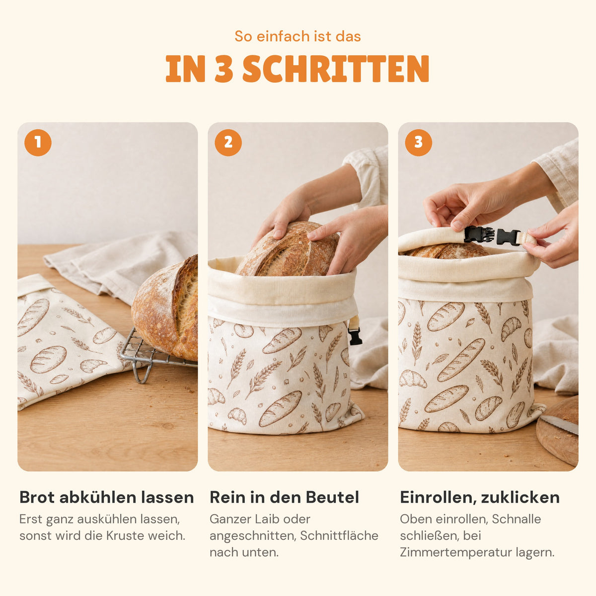Brotbeutel benutzen in 3 Schritten
