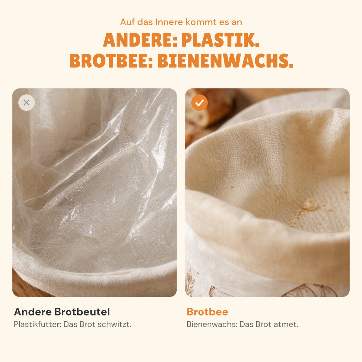 Vergleich: Plastikfutter und Bienenwachs-Innenseite